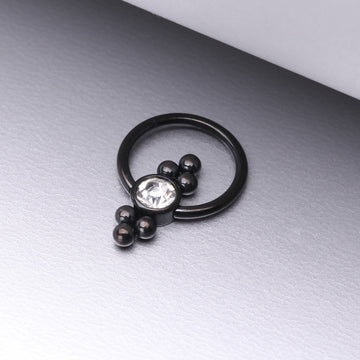 Detail View 1 of Blackline Royal Bali Essence Beaded Steel Captive Bead Ring-Clear Gem